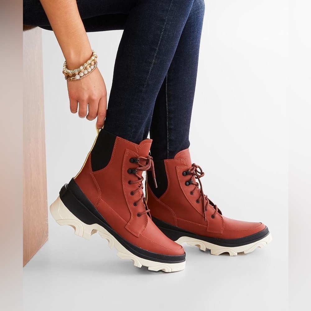 Sorel Brex Warp Red Black Waterproof Lace Up Bootie sz 9 - Picture 4 of 12